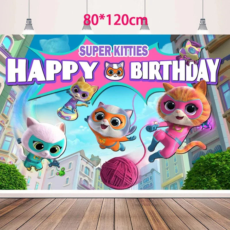 Cartoon Superkitties Birthday Party Decoration Super Kitties Tableware Balloon Cake Topper Party Supplies Baby Shower