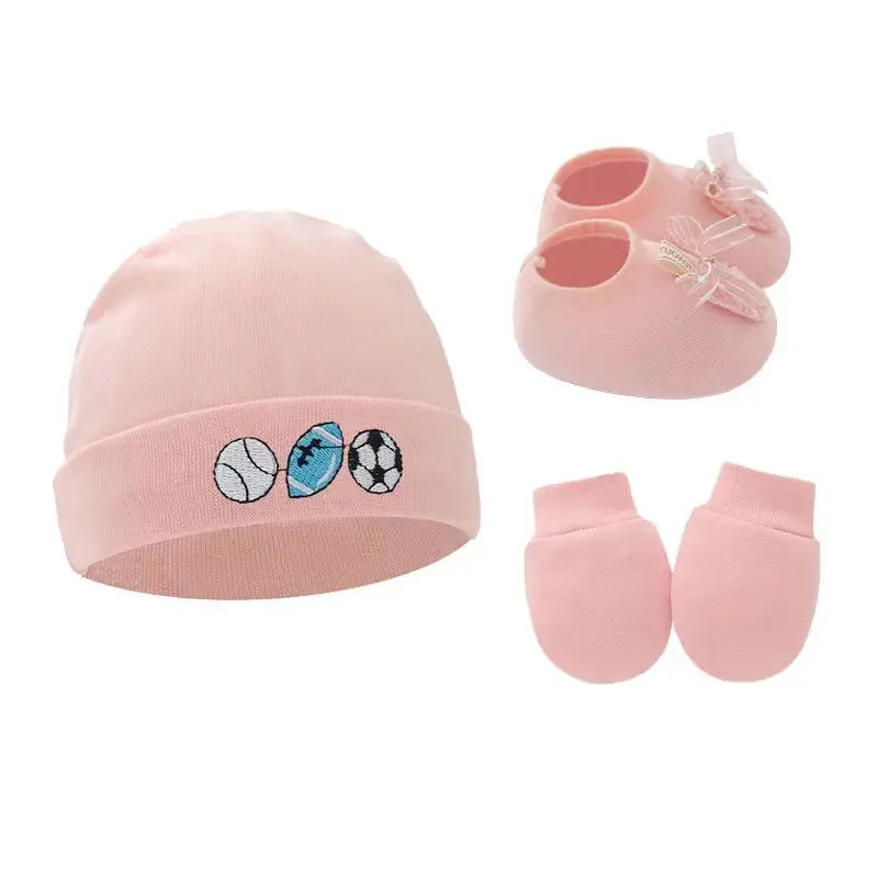 1-3pcs Cute Baby Hat Newborn Beanie Hats Ball Embroidery Bonnet Gloves Socks Set New Born Gift Photography Props Accessories Cap