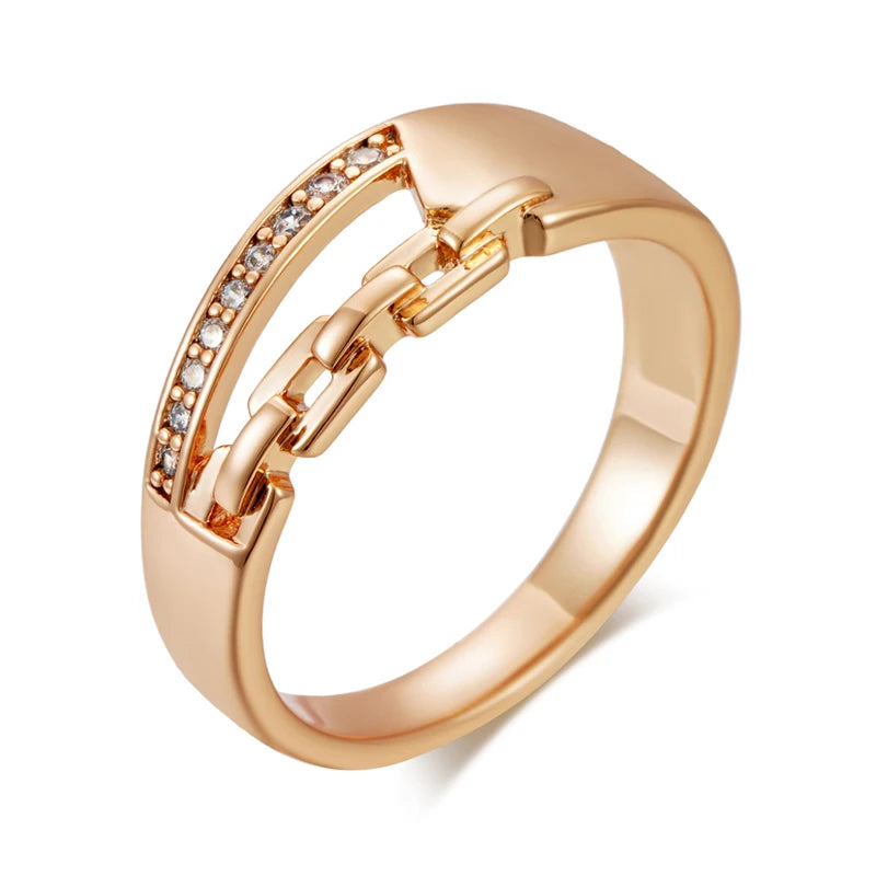 Kinel Unique 585 Rose Gold Color Cross Big Rings for Women Fashion Sparkling Natural Zircon Modern Wedding Party Daily Jewelry