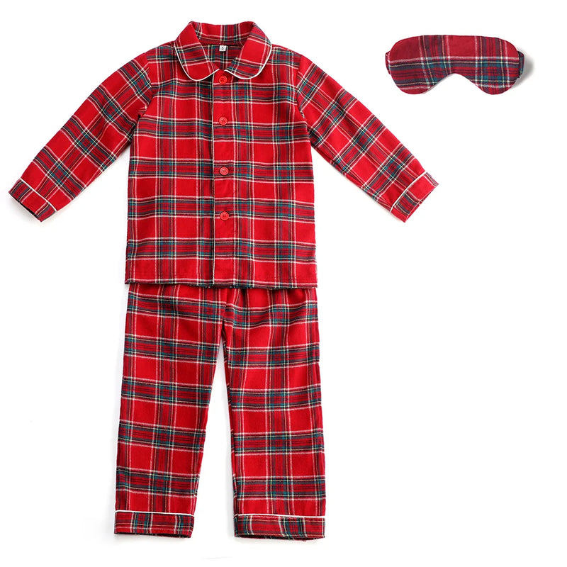 Mudbala Baby Toddler Christmas Matching Family Pajamas Girls Boys Flannel Tartan Kids Pyjamas Set With Eyemasks And Bows Hairpin