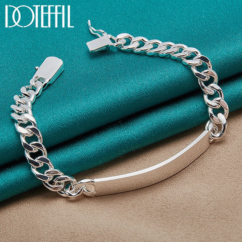 DOTEFFIL 2pcs 925 Sterling Silver 8mm 10mm Smooth Sideways Chain Bracelet Set For Man Women Wedding Engagement Party Jewelry