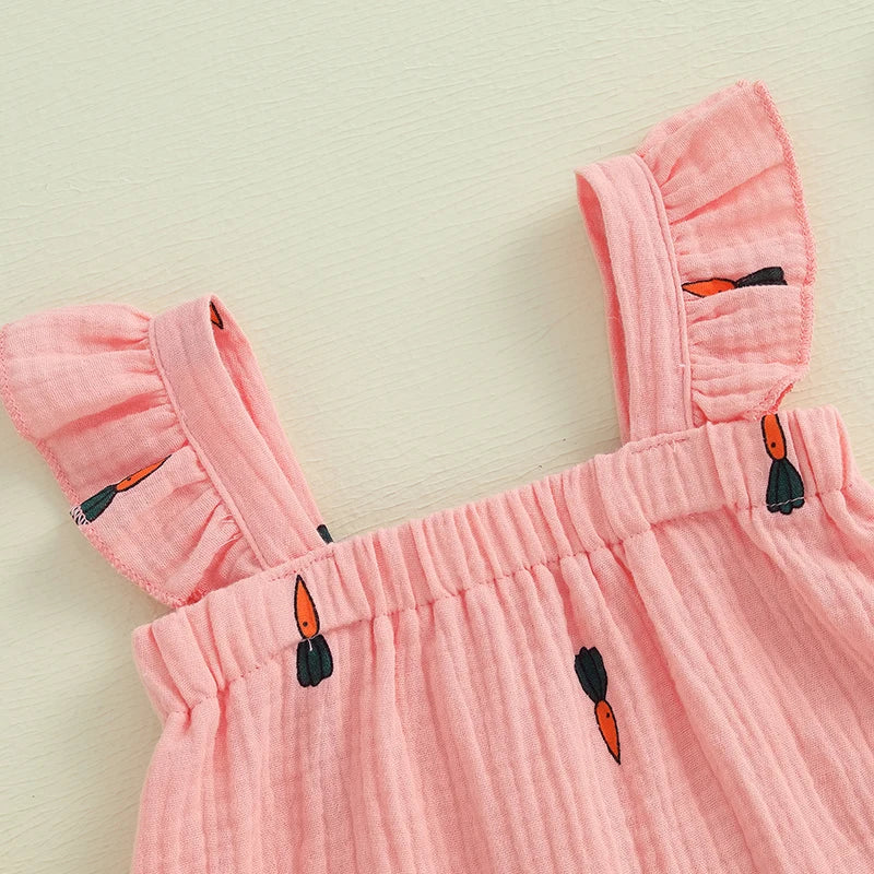 Toddler Boys Easter Outfits Bunny Print Short Sleeve Rompers Summer Clothes Jumpsuits with Carrot Applique