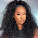 Curly Brazilian Human Hair Headband Wig Kinky Curly Machine Made Wigs For Black Women 180% Density Wigs With Head Band