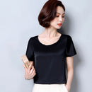 womens tops and blouses 2023 women shirts casual Silk O-neck sling top satin short sleeve stretch Solid blouse 2126 50