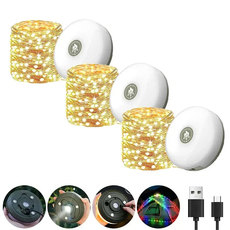 Multifunctional 4 in 1 Design Camping Light String USB Rechargeable Outdoor Tent Decor Light XTE LED Flashlight with Magnet Hook