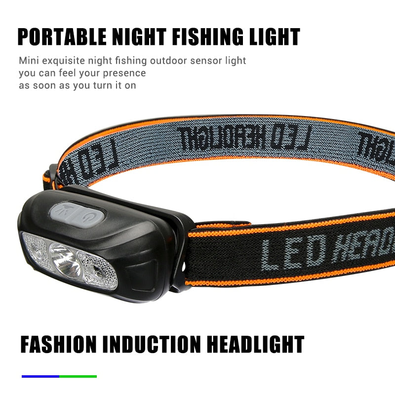 Mini USB Rechargeable Sensor Headlamp Fishing Camping Flashlight 5W LED Torch Headlights Front Lantern with Built-in Battery