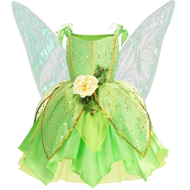 Disney Children Tinker Bell Princess Costume Girl Party Fancy Flower Vestido Christmas Birthday Carnival Dress Up Disguise Frock