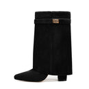 Ladies' Autumn and Winter New Pointed Knee High Women's Boots, Thick High-heeled Long Pants Boots, Fashionable Mid Rise Boots