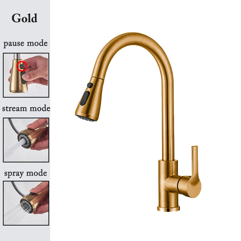 Kitchen Faucets 304 stainless steel Pull Out Kitchen Sink Water Tap Deck Mounted Mixer Stream Sprayer Head Hot Cold Taps
