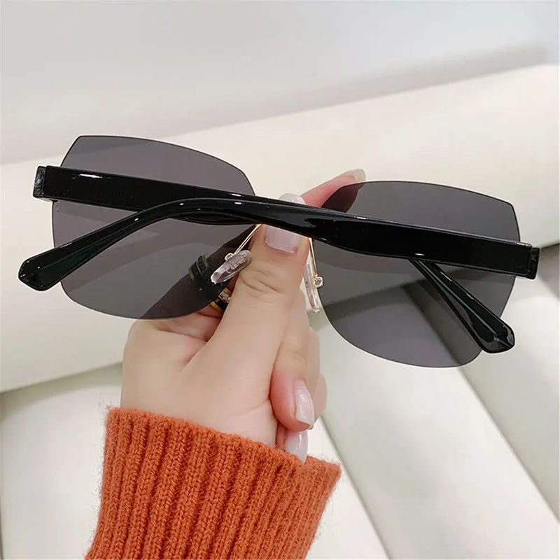 Brown Sunglasses Women Rimless Square Fashion Glasses Vintage Big Sunshades Shades For Zonnebril Dames Oculos De Sol Feminino