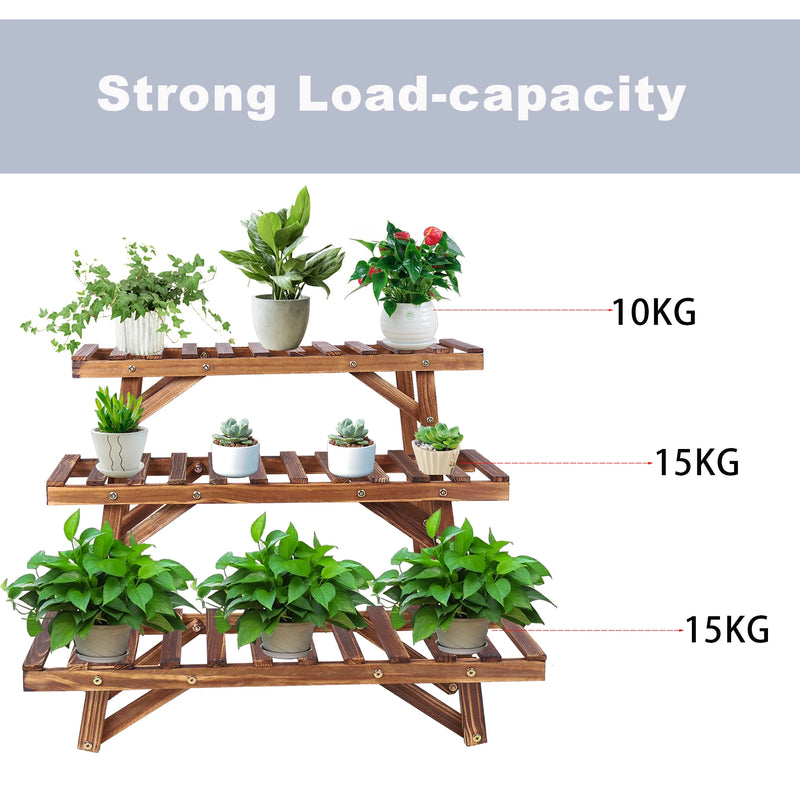Large 3 Tier Step Plant Stand Wood Ladder Shelf Garden Display for Patio Indoor Outdoor Flower Pot Shelf
