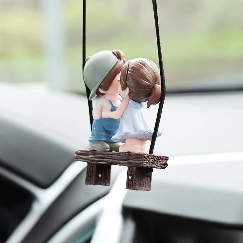 Lovely Kiss Hug Boy Girl Car Ornament Hanging Pendant Car Rearview Mirror Decorations Couple Dolls Interior Accessories Model