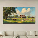 Charming vintage farmhouse canvas painting - gold frame, with cattle and old barns, 1.5 inch thick pine solid wood frame