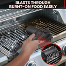 Built-in 4000mAh rechargeable battery with 3 adjustable speed modes. The rotating cleaning head delivers powerful scrubbing force to remove burnt grease, charred residue and food debris on grills without strenuous manual brus