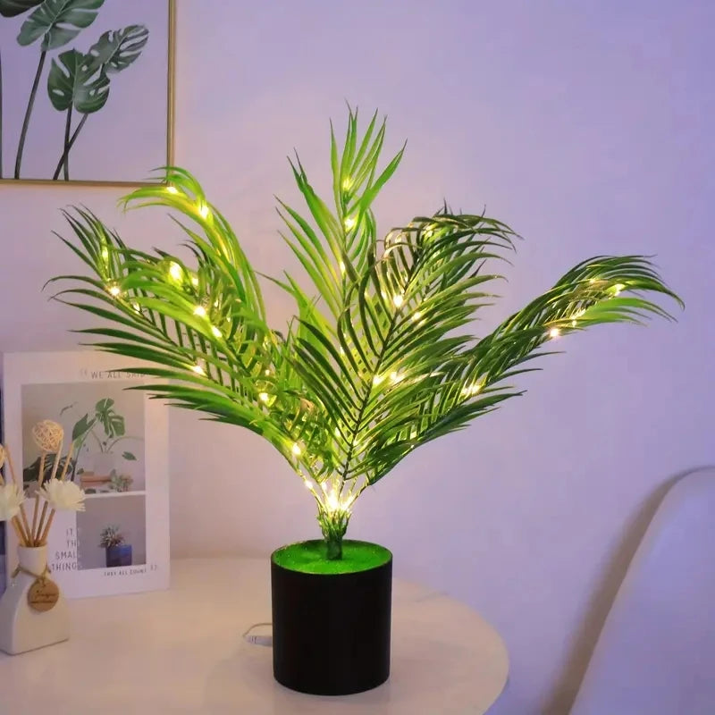 1PC Lighted Palm Leaf Bonsai Decoration USB Powered Operated For Bedroom Party Wedding Christmas All Season Decoration