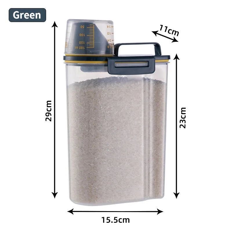 Dog Cat Food Pail Plastic Storage Tank with Measuring Cup Container Moisture-proof Sealed Jar Pet Supplies Accessories