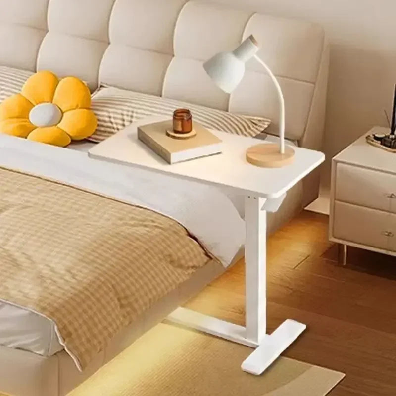 Overbed Bedside Sofa Table Adjustable Height Mobile Desk Hidden Wheels