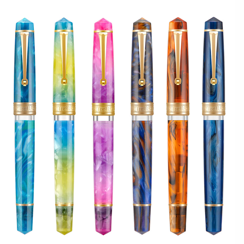 Asvine P20 Piston Filling Fountain Pen Acrylic Beautiful Patterns EF/F/M Nib with Golden Clip Smooth Writing Office Gift Pen