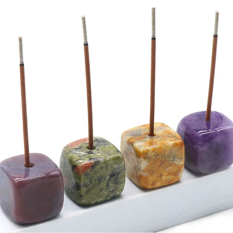 1pc Cube Natural Quartz Stone Incense Stick Holder Censer Crystal Healing Agate Incense Base Stand Burner Aromatherapy