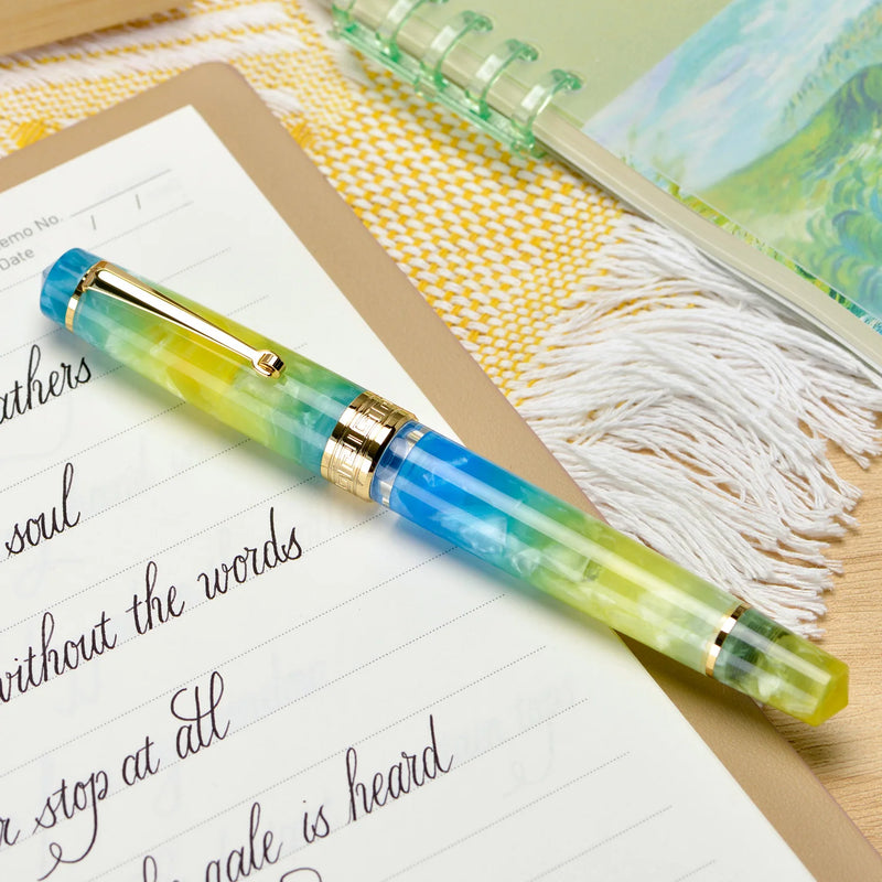 Asvine P20 Piston Filling Fountain Pen Acrylic Beautiful Patterns EF/F/M Nib with Golden Clip Smooth Writing Office Gift Pen