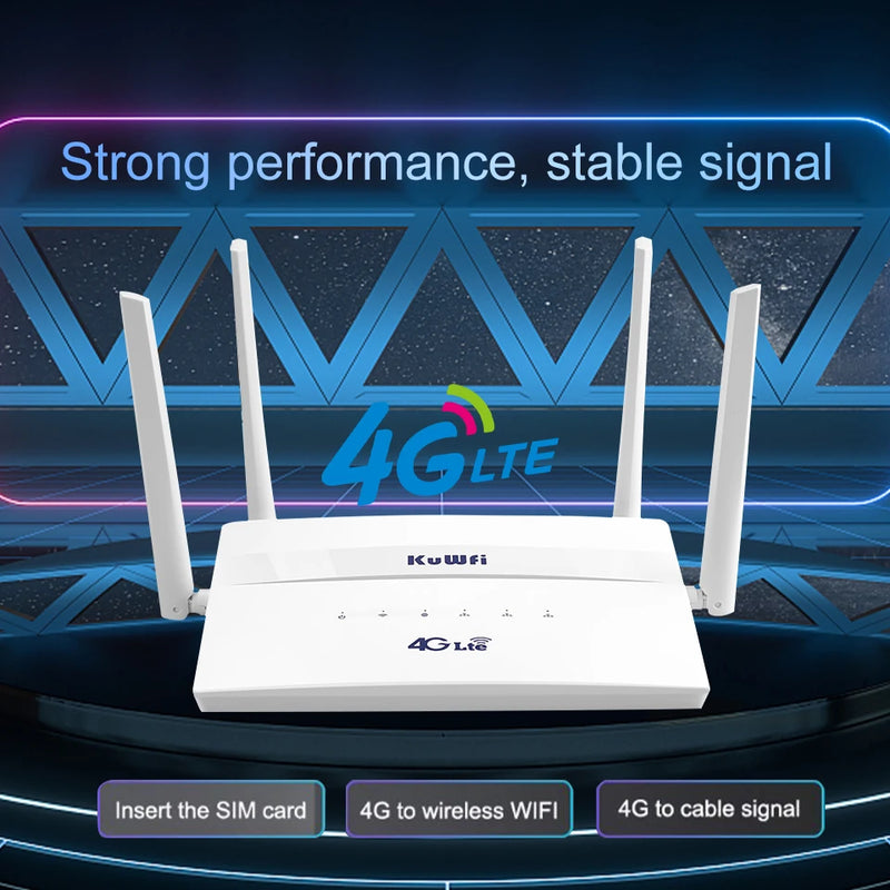 KuWFi 4G LTE Router Cat4 Wireless WiFi Router 4G SIM Wifi Router 2.4G 5.8G Dual Band 750Mbps Roteador LAN WAN Support 32 Users