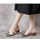 WOIZGIC Women Mother Ladies Female Genuine Leather Sandals Shoes Platform Summer Cool Beach Retro Flowers High Heel Buckle Strap