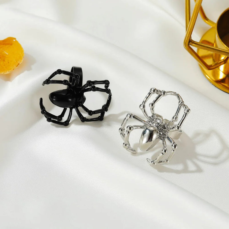 Gothic Crystal Ball Halloween Spider Finger Ring for Women Men Couple Unique Punk Jewelry Animal Party Daily Gift Accessories