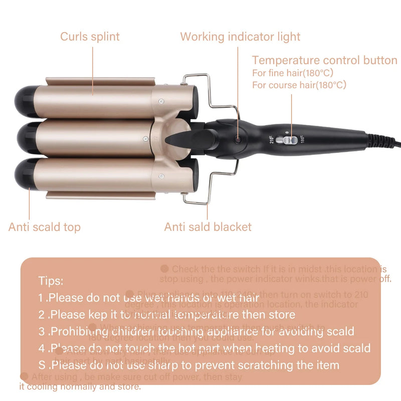 3 Tubes Hair Curling Iron  25 32mm Electric Hair Curlers Wave Hair Style Triple Barrel Egg Roll Hair Styling Beauty Hair Device