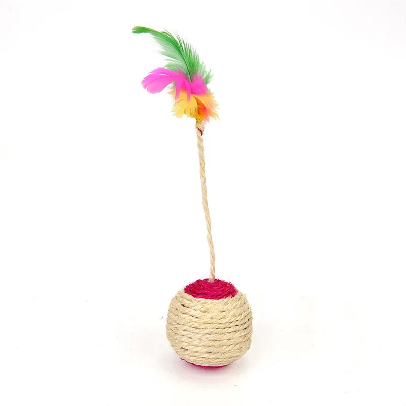 Pet Cat Paw Grinding Interactive Play Ball Cat Toy Sisal Shuttlecock Ball Colored Feather Blanket Ball Cat Supplies