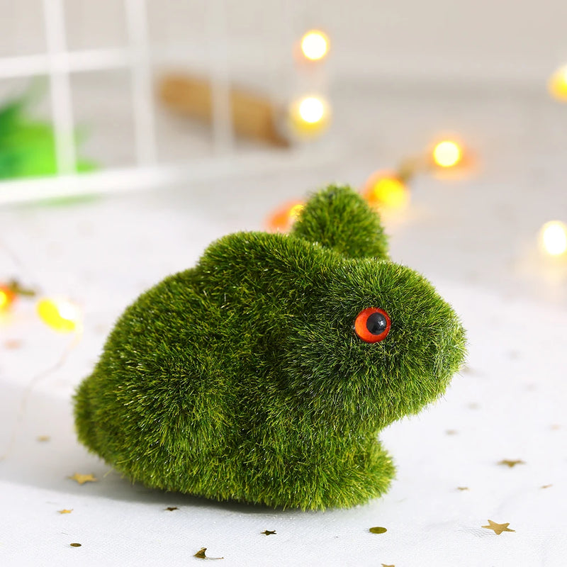 Easter Bunny Green Straw Doll Decor Moss Rabbit Egg Carrot Table Ornament Easter Spring Garden Simulated Rabbit Statue Home Deco