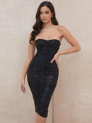 BEAUKEY Gold Shiny  Sexy HL Bandage Strapless Dress Women Celebrity  Club Drape Winter Autumn Slash Neck Vestidos