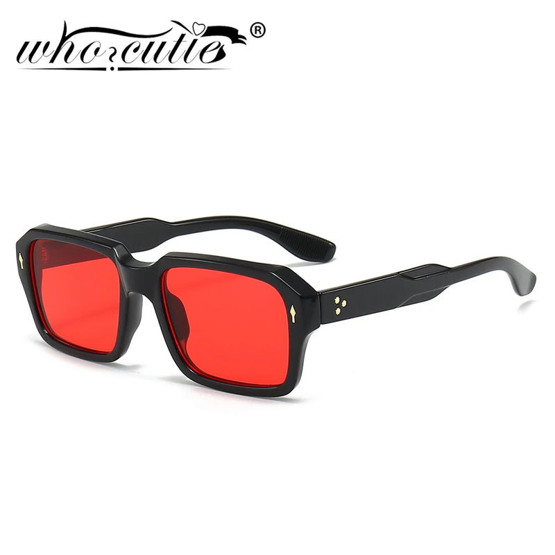 New Trendy Square Red Sunglasses Women Brand Designer Rivets Shades Eyewear Men Rectangle Sun Glasses Female UV400 Oculos De Sol