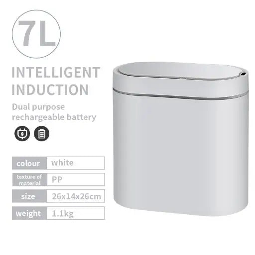 7L Smart Induction Trash Can Automatic Intelligent Sensor Dustbin Electric Touch Trash Bin for Kitchen Bathroom Bedroom Trash