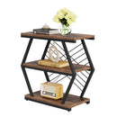 Tribesigns End Table, Industrial Side Table with 3 Storage Shelves, Wood Sofa Side Table with Geometric Metal Frame