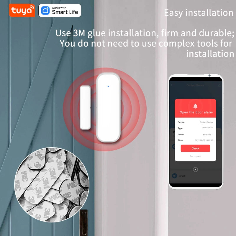 Smart Door Sensor,Tuya WiFi&ZigBee Window Contact Sensor Work with Alexa&Google, Trigger Phone Notification, Phone Alarm