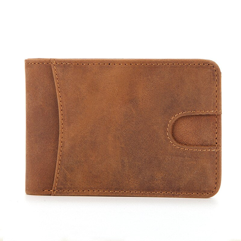 GENODERN Slim Wallets for Men Crazy Horse Cow Leather Short Mini Men Wallet Thin Male Purse