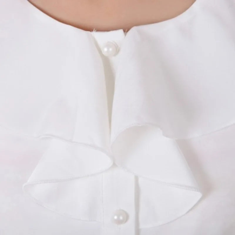 New Arrival 2024 Chiffon Short Sleeve Female Blouse Shirt Fashion Ruffles Ladies White Black Office Blouses Women Clothes