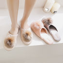 Haus Elegante Quaste Haarkugel Damen Hausschuhe Bequeme Stoff Schicke Damen Flache Schuhe Frühling Luxus Champagner Damen Pantoletten