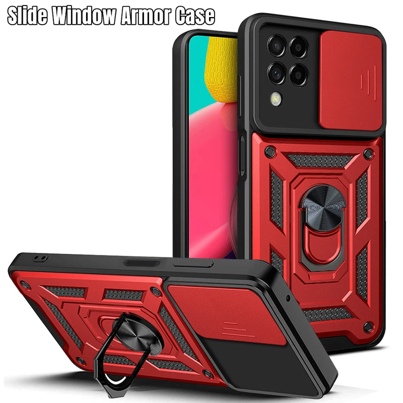 ShockProof Armor Coque For Samsung Galaxy M54 M53 M23 M33 M14 M52 M32 M22 M51 M62 M12 Push Slide Window Ring Shell Case Cover