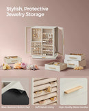 SONGMICS Jewelry Box 360° Rotating, Jewelry Storage Case with 5 Drawers, Jewelry Organizer, Glass Window, Spacious