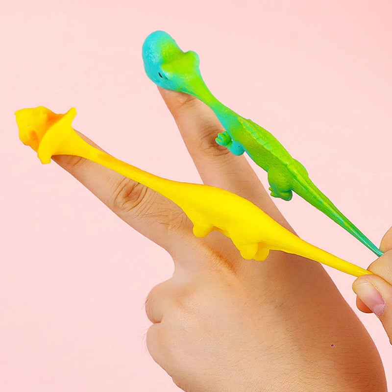 10pcs Cute Stretchable Dinosaur Finger Catapult TPR Slingshot Toys for Kids Birthday Party Favors Goodie Bag Fillers Pinata Gift