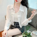 Fashion Lapel Button Spliced Solid Color All-match Shirt Female Clothing Spring Summer New Casual Tops Office Lady Blouse