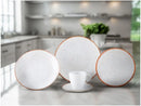 Tramontina 20-Piece Round Dinner Set in White and Brown Porcelain, Mare Collection
