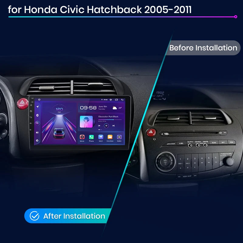 Junsun Wireless CarPlay Car Radio Multimedia Player For Honda Civic Hatchback 2005 2006-2011 Android Auto GPS 2din autoradio