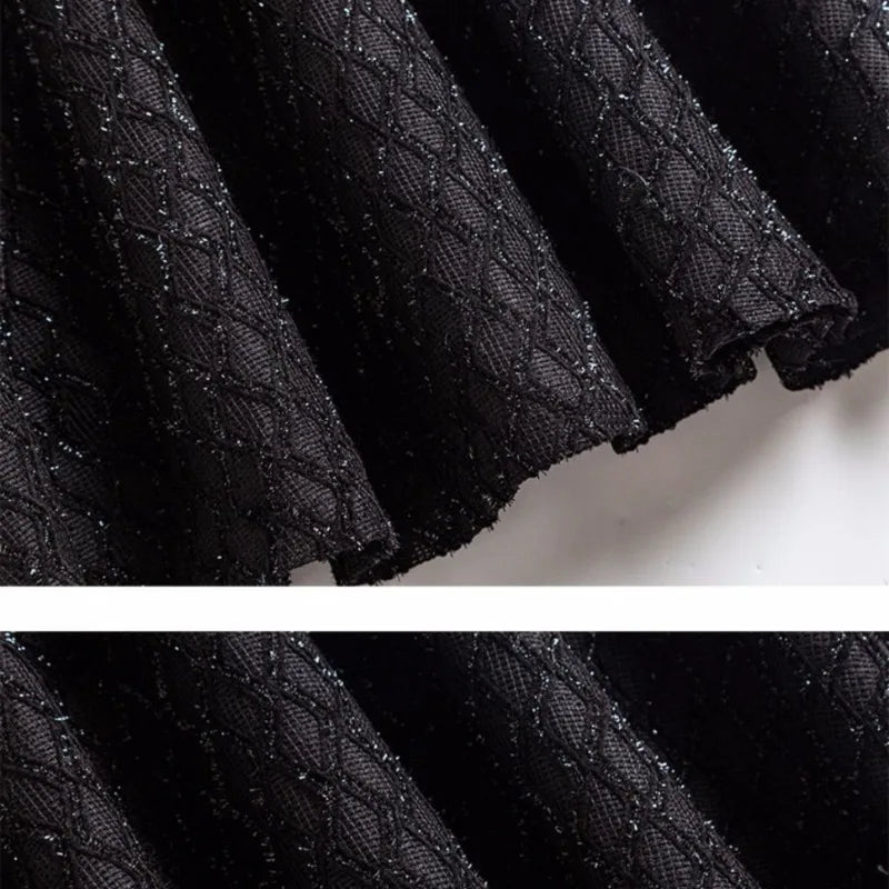 Minimalist Autumn and Winter Bright Silk Plaid Women'sFashion Elegant Mid Length Elastic High Waisted Large Hem A-line Skirt