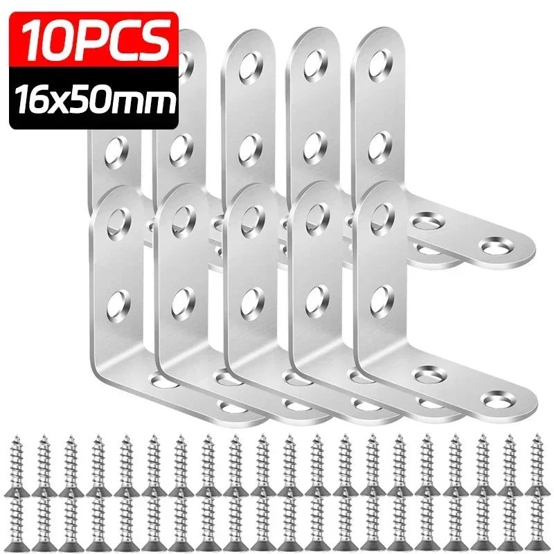 L Shaped Corner Brackets 90 Degree Right Angle Stainless Steel Bracket Fastener For Wood Furniture Bedframe Cabinet Accessories