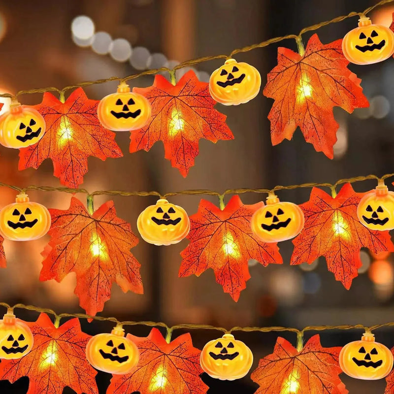 1.5M 10LED Maple Leaves Pumpkin Fall Garland String Lights Halloween Decoration Led Fairy Light Home Indoor Outdoor Thanksgiving