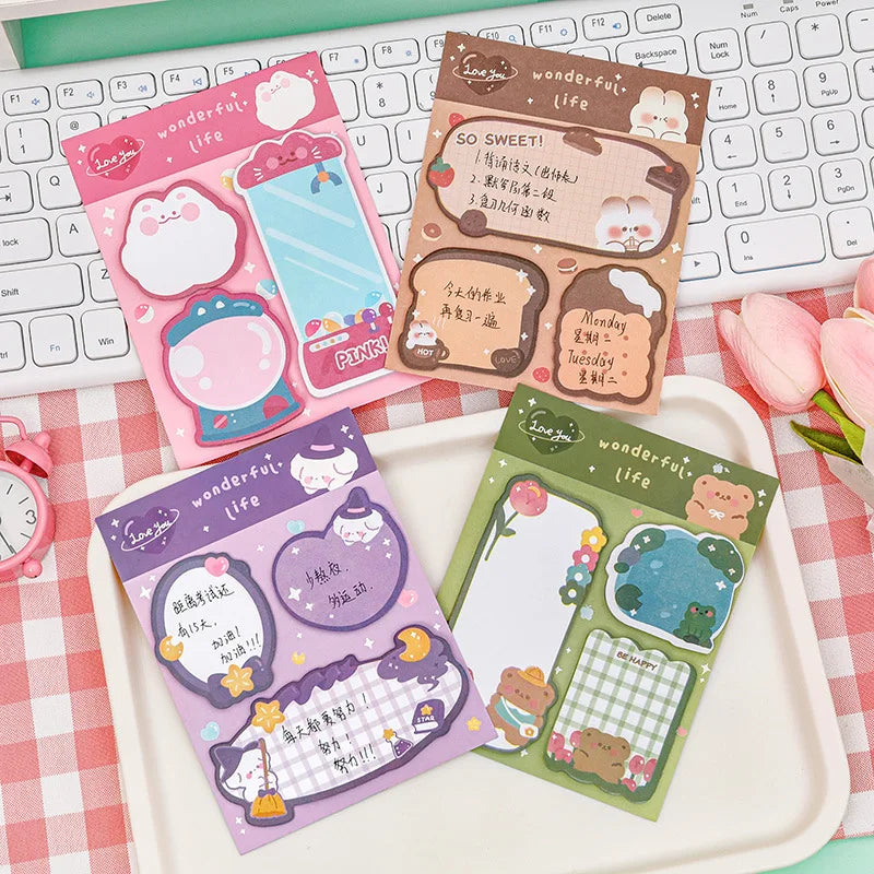 Ellen Brook 1 PCS Cartoon Adhesive Cute Kawaii Animals Notes Notepad Memo Pad Office School Supplies Stationery Sticker