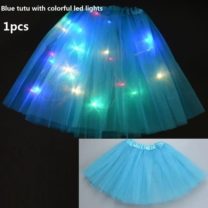 Children Kids Girls Light Up Tutu Led Skirt Glow Wreath Headband Party Birthday Luminous Costumes Christmas Halloween Festival