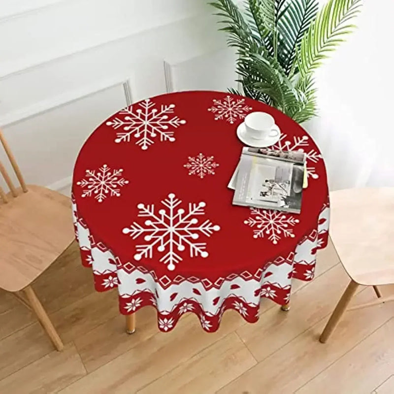 Christmas Table Cloth Red Round Christmas Tablecloth 60 Inch Washable Reusable Winter Snowflake Tablecloth for Holiday Party